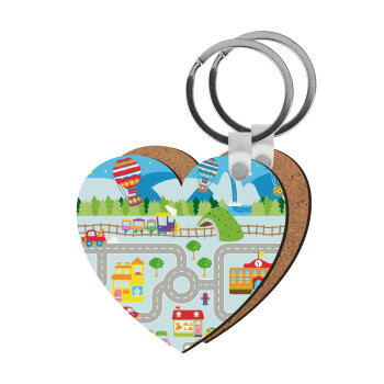 City road track maps, Μπρελόκ Ξύλινο καρδιά MDF