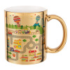 City road track maps, Mug ceramic, gold mirror, 330ml