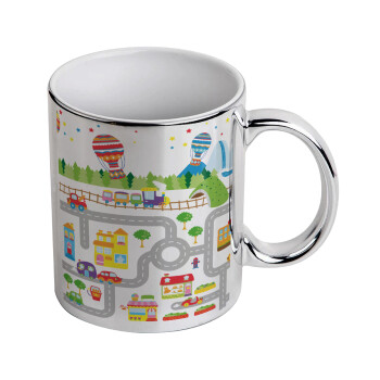 City road track maps, Mug ceramic, silver mirror, 330ml