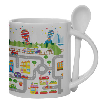 City road track maps, Ceramic coffee mug with Spoon, 330ml (1pcs)