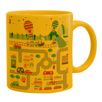 City road track maps, Ceramic coffee mug yellow, 330ml (1pcs)