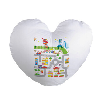 City road track maps, Μαξιλάρι καναπέ καρδιά 40x40cm περιέχεται το  γέμισμα
