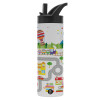 Metallic thermos bottle with straw & handle, stainless steel (Stainless steel 304), double-walled, 600ml.