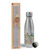 Easter Set, metallic Inox water bottle (750ml) & aromatic flat Easter candle (30cm) (GRAY)