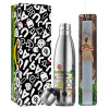 Easter Set, metallic stainless thermos flask (500ml) & scented flat Easter candle (30cm) (GRAY)