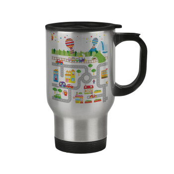 City road track maps, Stainless steel travel mug with lid, double wall 450ml