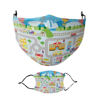 City road track maps, Μάσκα υφασμάτινη Ενηλίκων πολλαπλών στρώσεων με υποδοχή φίλτρου