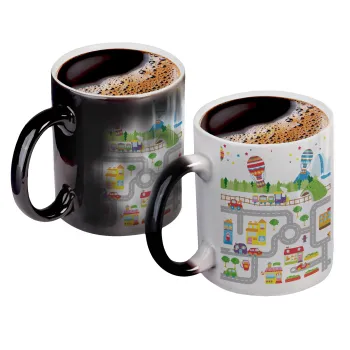 City road track maps, Color changing magic Mug, ceramic, 330ml when adding hot liquid inside, the black colour desappears (1 pcs)