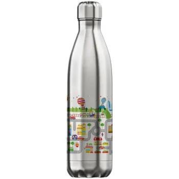 City road track maps, Μεταλλικό παγούρι θερμός Inox (Stainless steel), διπλού τοιχώματος, 750ml