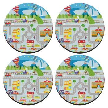 City road track maps, ΣΕΤ 4 Σουβέρ ξύλινα στρογγυλά (9cm)