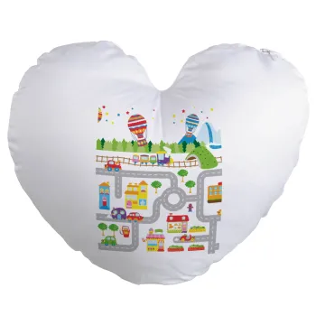 City road track maps, Μαξιλάρι καναπέ καρδιά 40x40cm περιέχεται το  γέμισμα