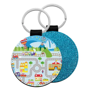 City road track maps, Μπρελόκ Δερματίνη, στρογγυλό ΜΠΛΕ (5cm)