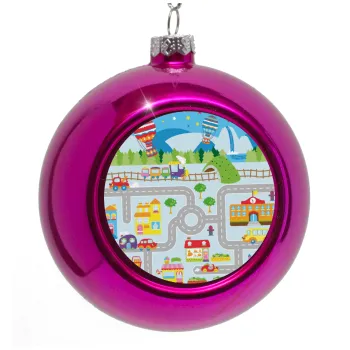 City road track maps, Purple Christmas tree ornament bauble 8cm