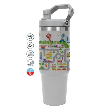 City road track maps, GREY color, 890ml (30oz) stainless Steel Tumbler with Handle