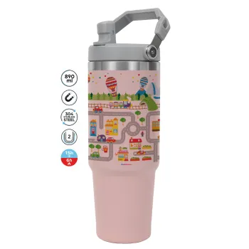 City road track maps, Pink color, 890ml (30oz) stainless Steel Tumbler with Handle