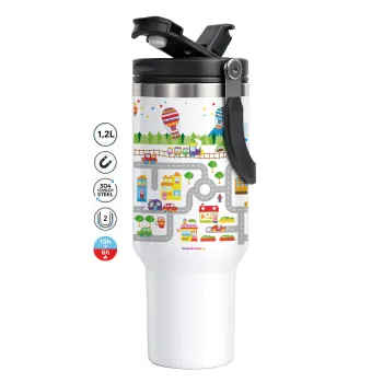 City road track maps, Mega Stainless steel Tumbler with lid, double wall 1,2L