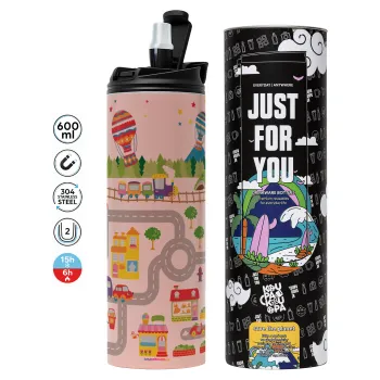 City road track maps, Tumbler stainless steel PINK 600ml