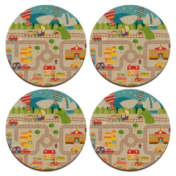 City road track maps, ΣΕΤ x4 Σουβέρ ξύλινα στρογγυλά plywood (9cm)