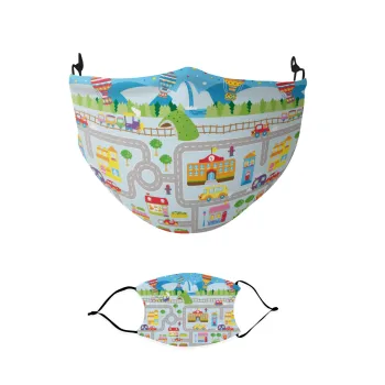City road track maps, Μάσκα υφασμάτινη παιδική πολλαπλών στρώσεων με υποδοχή φίλτρου