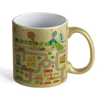 City road track maps, Κούπα Χρυσή Glitter που γυαλίζει, κεραμική, 330ml