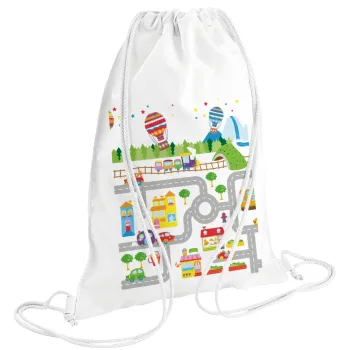 City road track maps, Backpack pouch GYMBAG white (28x40cm)