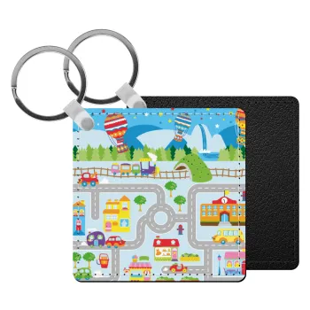 City road track maps, Μπρελόκ Δερματίνη, τετράγωνο ΜΑΥΡΟ (5x5cm)