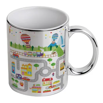 City road track maps, Κούπα κεραμική, ασημένια καθρέπτης, 330ml