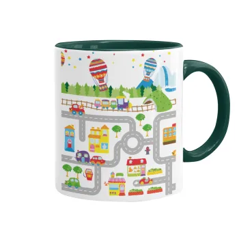 City road track maps, Mug colored green, ceramic, 330ml