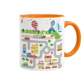 City road track maps, Mug colored orange, ceramic, 330ml