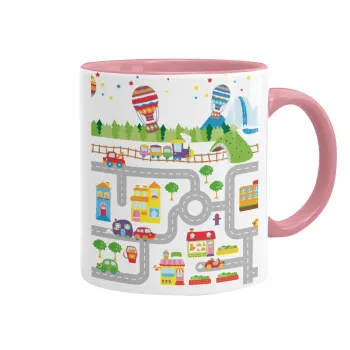 City road track maps, Mug colored pink, ceramic, 330ml
