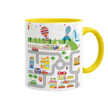 City road track maps, Mug colored yellow, ceramic, 330ml