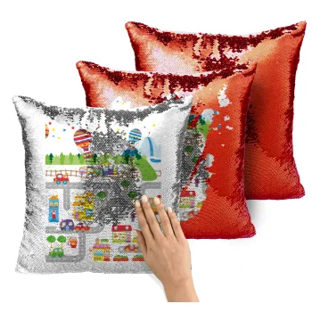 City road track maps, Μαξιλάρι καναπέ Μαγικό Κόκκινο με πούλιες 40x40cm περιέχεται το γέμισμα