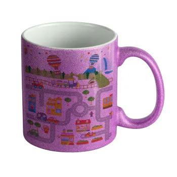 City road track maps, Κούπα Μωβ Glitter που γυαλίζει, κεραμική, 330ml