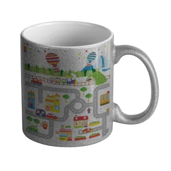 City road track maps, Κούπα Ασημένια Glitter που γυαλίζει, κεραμική, 330ml