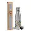 Easter Set, metallic Inox water bottle (750ml) & aromatic flat Easter candle (30cm) (GRAY)
