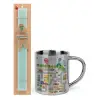 Easter Set, metallic thermal cup (300ml) & aromatic flat Easter candle (30cm) (TURQUOISE)