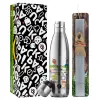 Easter Set, metallic stainless thermos flask (500ml) & scented flat Easter candle (30cm) (GRAY)