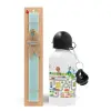 Easter Set, metallic aluminum water bottle (500ml) & scented flat candle (30cm) (TURQUOISE)