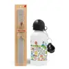 Easter Set, metallic aluminum water bottle (500ml) & aromatic flat Easter candle (30cm) (GRAY)