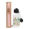Easter Set, metallic aluminum bottle (500ml) & aromatic flat Easter candle (30cm) (PINK)