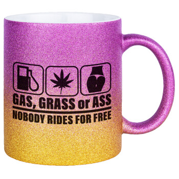 Gas, Grass or Ass, Κούπα Χρυσή/Ροζ Glitter, κεραμική, 330ml