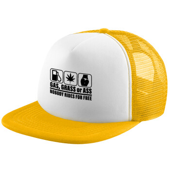 Gas, Grass or Ass, Καπέλο Soft Trucker με Δίχτυ Κίτρινο/White 