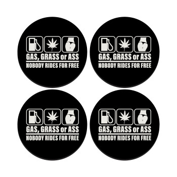 Gas, Grass or Ass, SET of 4 round wooden coasters (9cm)