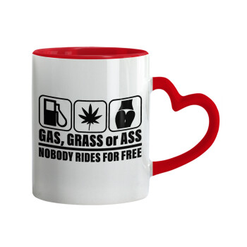Gas, Grass or Ass, Mug heart red handle, ceramic, 330ml