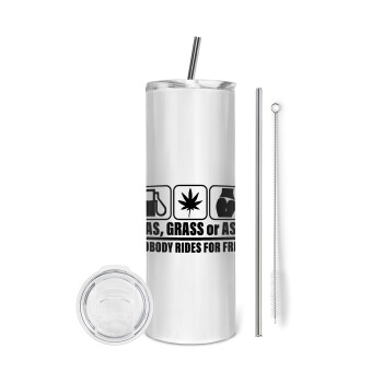 Gas, Grass or Ass, Eco friendly stainless steel tumbler 600ml, with metal straw & cleaning brush
