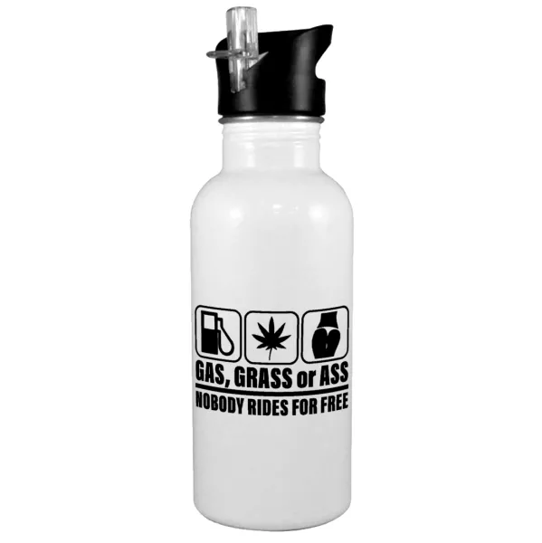 Gas — White water bottle with straw, stainless steel 600ml