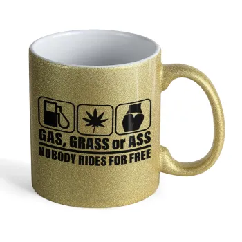 Gas, Grass or Ass, Κούπα Χρυσή Glitter που γυαλίζει, κεραμική, 330ml