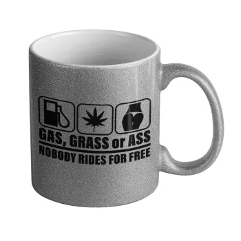 Gas, Grass or Ass, Κούπα Ασημένια Glitter που γυαλίζει, κεραμική, 330ml