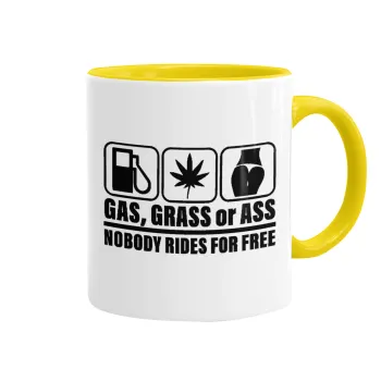Gas, Grass or Ass, Κούπα χρωματιστή κίτρινη, κεραμική, 330ml