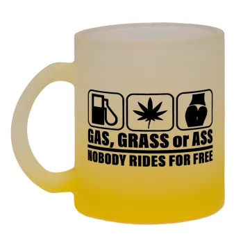 Gas, Grass or Ass, Κούπα γυάλινη δίχρωμη με βάση το κίτρινο ματ, 330ml